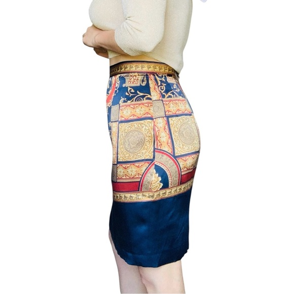 Renato Nico Silk - Blue and Gold Pencil Skirt Small - Picture 1 of 13